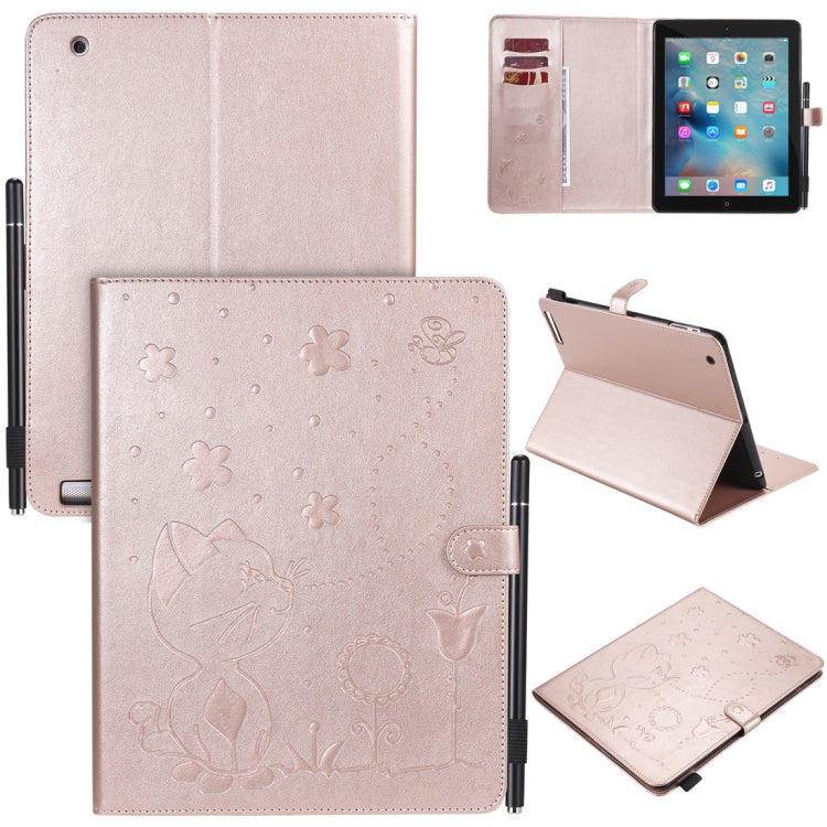 For iPad 4 / 3 / 2 Cat Bee Embossing Pattern Horizontal Flip Leather Case with Holder & Card Slots & Wallet & Pen Slot & Wake-up / Sleep Function(Rose Gold) - iPad 4 & 3 & 2 Cases by buy2fix | Online Shopping UK | buy2fix