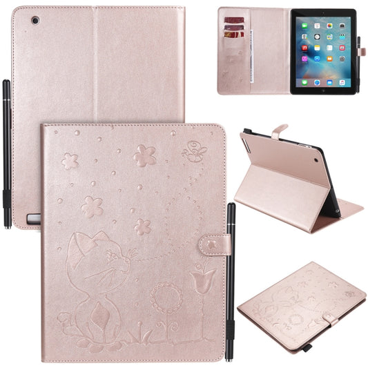 For iPad 4 / 3 / 2 Cat Bee Embossing Pattern Horizontal Flip Leather Case with Holder & Card Slots & Wallet & Pen Slot & Wake-up / Sleep Function(Rose Gold) - iPad 4 & 3 & 2 Cases by buy2fix | Online Shopping UK | buy2fix