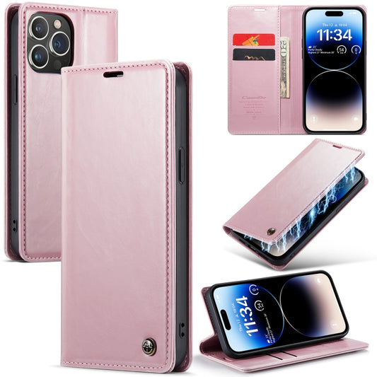 For iPhone 15 Pro Max CaseMe 003 Crazy Horse Texture Leather Phone Case(Rose Gold) - iPhone 15 Pro Max Cases by CaseMe | Online Shopping UK | buy2fix