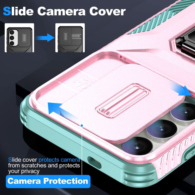 For Samsung Galaxy S24 5G / S25 5G Sliding Camshield Holder Phone Case(Pink + Grey Green) by buy2fix