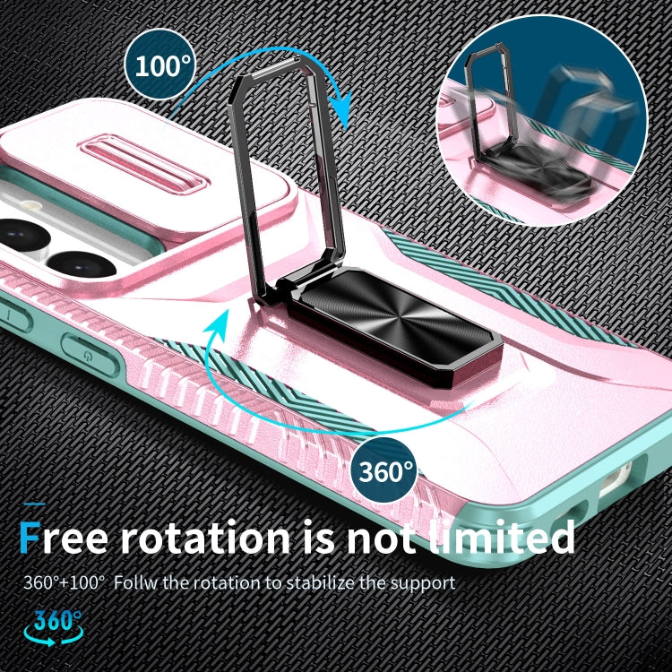 For Samsung Galaxy S24 5G / S25 5G Sliding Camshield Holder Phone Case(Pink + Grey Green) by buy2fix