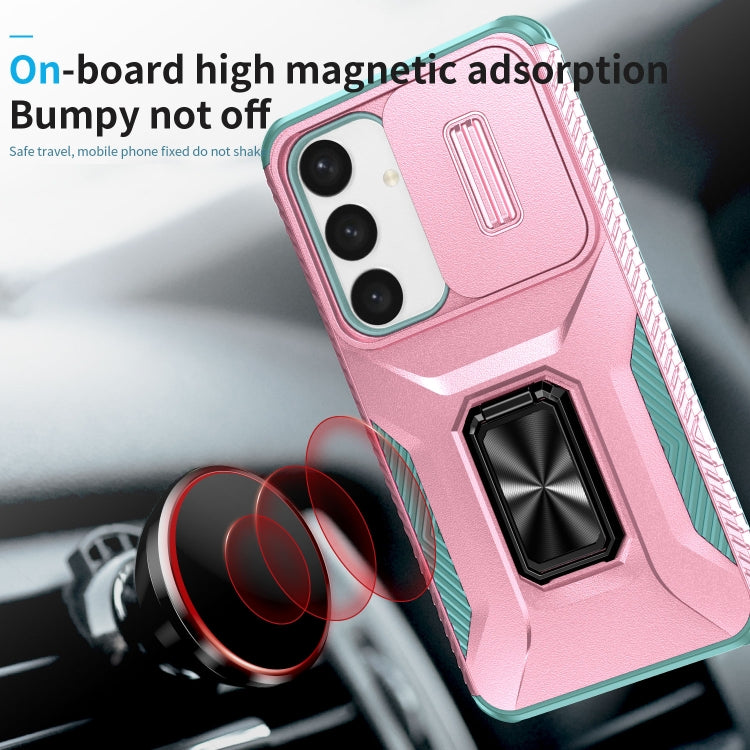 For Samsung Galaxy S24 5G / S25 5G Sliding Camshield Holder Phone Case(Pink + Grey Green) by buy2fix