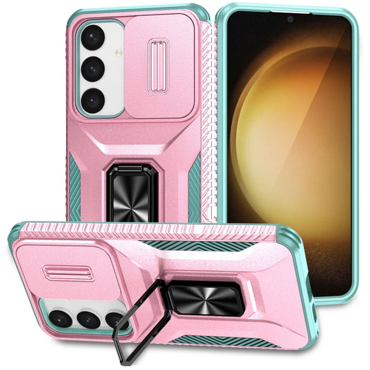 For Samsung Galaxy S24+ 5G / S25+ 5G Sliding Camshield Holder Phone Case(Pink + Grey Green) by buy2fix