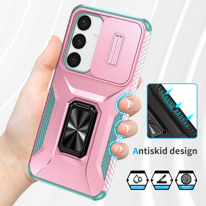 For Samsung Galaxy S24+ 5G / S25+ 5G Sliding Camshield Holder Phone Case(Pink + Grey Green) by buy2fix