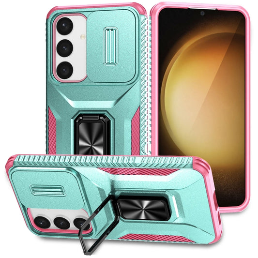 For Samsung Galaxy S24+ 5G / S25+ 5G Sliding Camshield Holder Phone Case(Grey Green + Pink) by buy2fix