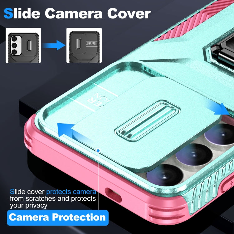 For Samsung Galaxy S24+ 5G / S25+ 5G Sliding Camshield Holder Phone Case(Grey Green + Pink) by buy2fix