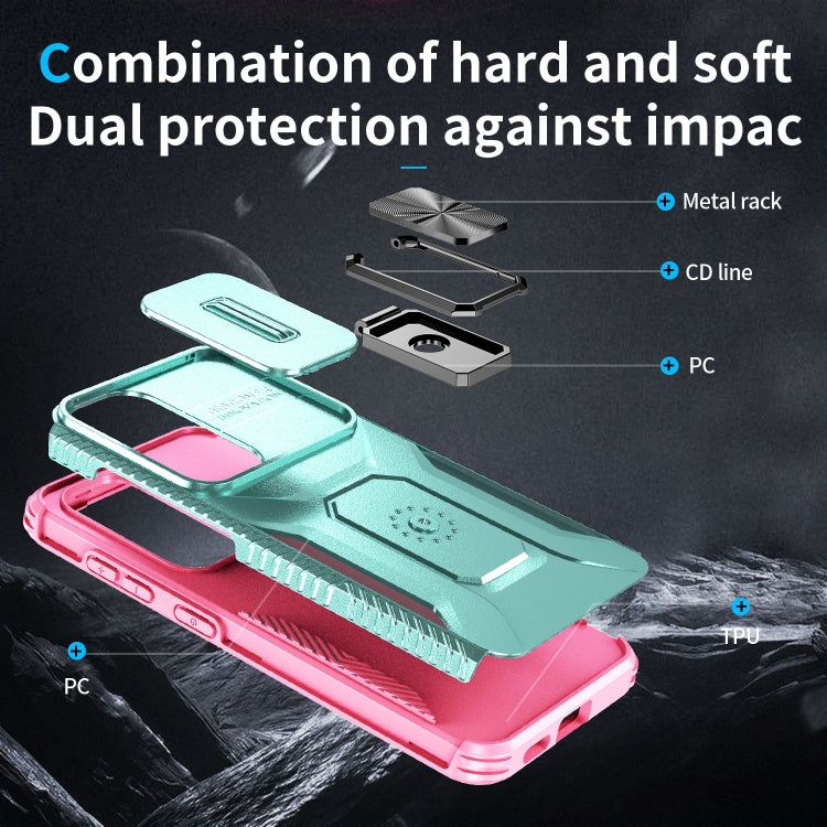 For Samsung Galaxy S24+ 5G / S25+ 5G Sliding Camshield Holder Phone Case(Grey Green + Pink) by buy2fix