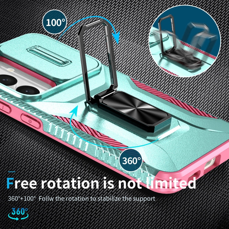 For Samsung Galaxy S24+ 5G / S25+ 5G Sliding Camshield Holder Phone Case(Grey Green + Pink) by buy2fix