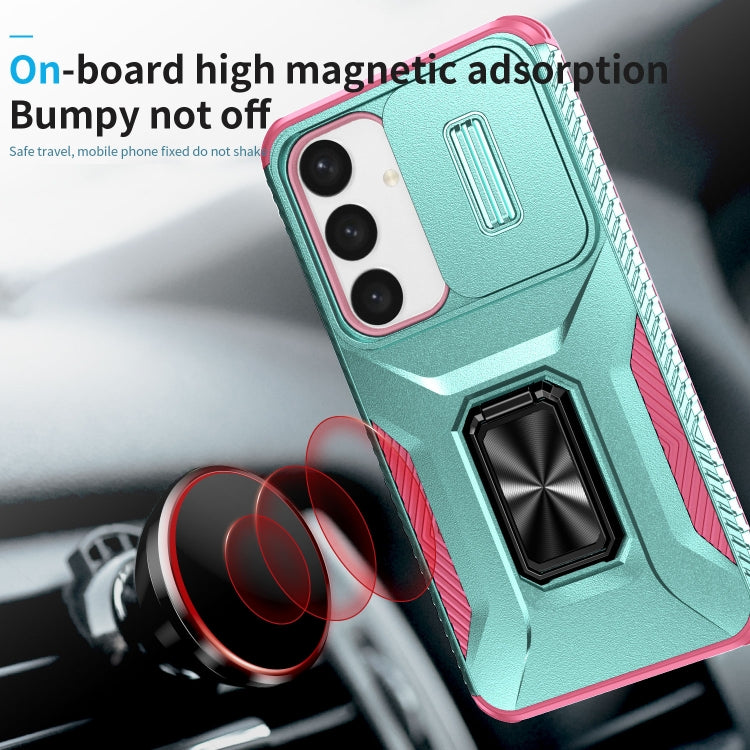 For Samsung Galaxy S24+ 5G / S25+ 5G Sliding Camshield Holder Phone Case(Grey Green + Pink) by buy2fix