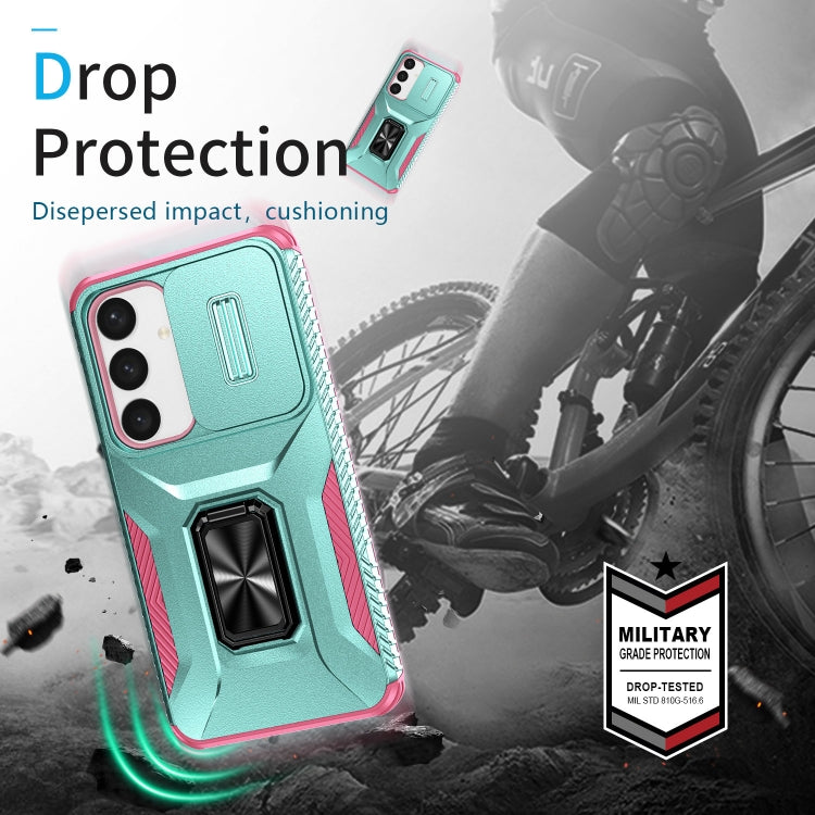 For Samsung Galaxy S24+ 5G / S25+ 5G Sliding Camshield Holder Phone Case(Grey Green + Pink) by buy2fix