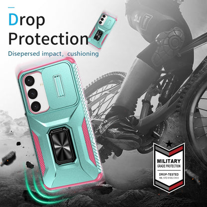 For Samsung Galaxy S24+ 5G / S25+ 5G Sliding Camshield Holder Phone Case(Grey Green + Pink) by buy2fix