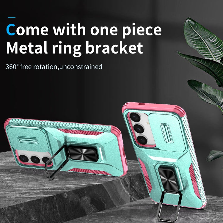 For Samsung Galaxy S24+ 5G / S25+ 5G Sliding Camshield Holder Phone Case(Grey Green + Pink) by buy2fix