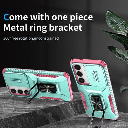 For Samsung Galaxy S24+ 5G / S25+ 5G Sliding Camshield Holder Phone Case(Grey Green + Pink) by buy2fix