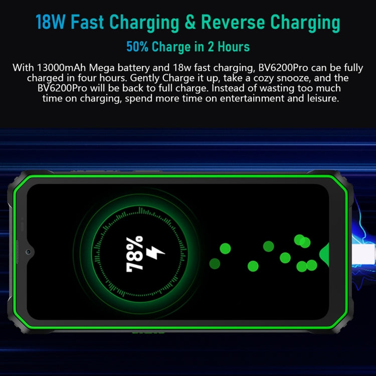 Blackview BV6200 Pro, 6GB+128GB, IP68/IP69K/MIL-STD-810H, 6.56 inch Android 13 MediaTek Helio P35 Octa Core, Network: 4G, OTG, NFC(Green) by Blackview