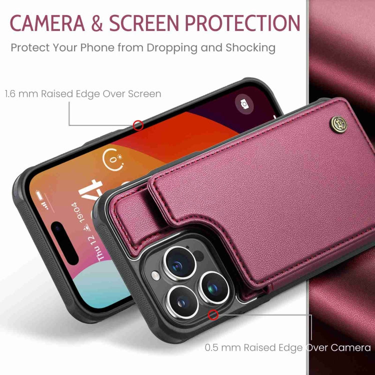 For iPhone 15 Pro CaseMe C22 Card Slots Holder RFID Anti-theft Phone Case(Wine Red) by CaseMe