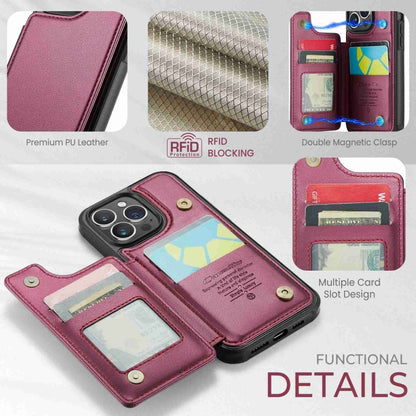 For iPhone 15 Pro CaseMe C22 Card Slots Holder RFID Anti-theft Phone Case(Wine Red) by CaseMe
