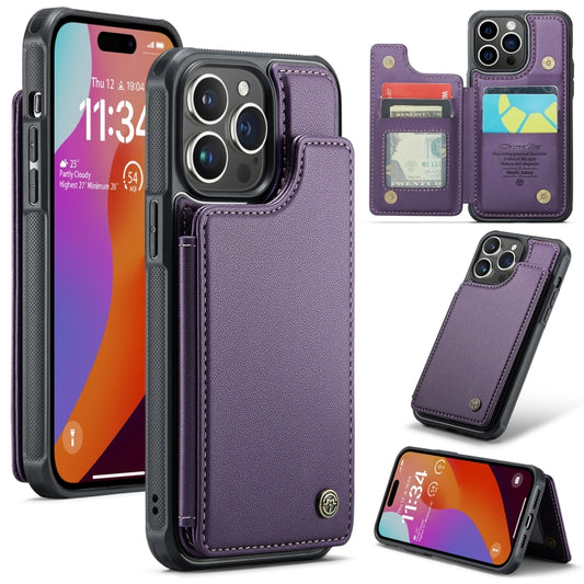 For iPhone 15 Pro CaseMe C22 Card Slots Holder RFID Anti-theft Phone Case(Purple) by CaseMe