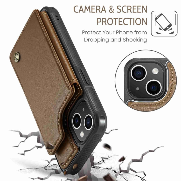 For iPhone 15 Plus CaseMe C22 Card Slots Holder RFID Anti-theft Phone Case(Brown) by CaseMe