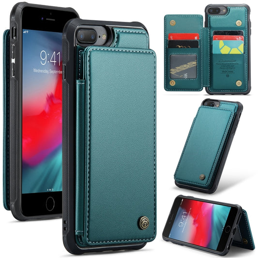 For iPhone 8 Plus / 7 Plus CaseMe C22 Card Slots Holder RFID Anti-theft Phone Case(Blue Green) by CaseMe