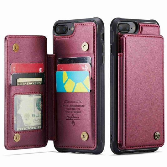 For iPhone 8 Plus / 7 Plus CaseMe C22 Card Slots Holder RFID Anti-theft Phone Case(Wine Red) by CaseMe