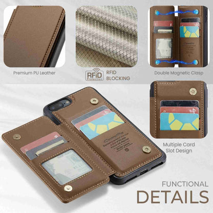For iPhone 8 Plus / 7 Plus CaseMe C22 Card Slots Holder RFID Anti-theft Phone Case(Brown) by CaseMe