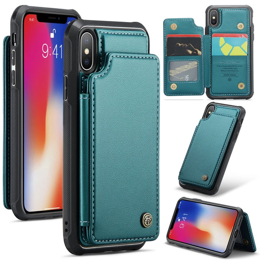 For iPhone XS / X CaseMe C22 Card Slots Holder RFID Anti-theft Phone Case(Blue Green) by CaseMe
