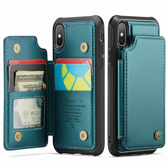 For iPhone XS / X CaseMe C22 Card Slots Holder RFID Anti-theft Phone Case(Blue Green) by CaseMe