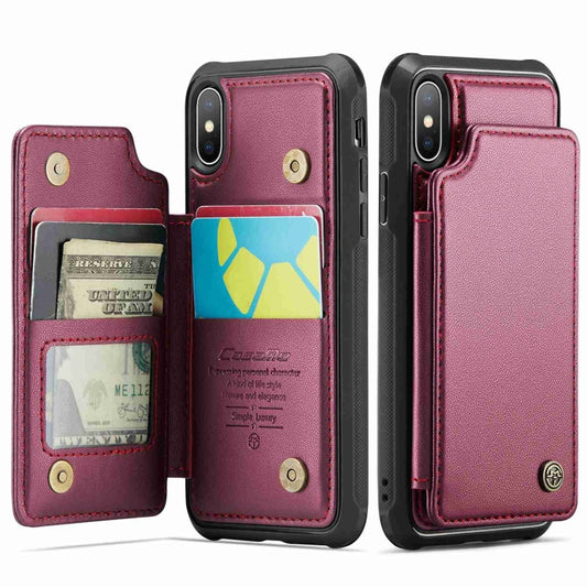For iPhone XS / X CaseMe C22 Card Slots Holder RFID Anti-theft Phone Case(Wine Red) by CaseMe