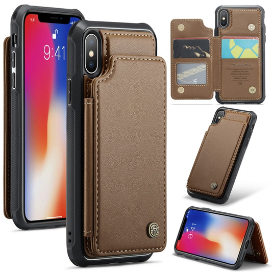 For iPhone XS / X CaseMe C22 Card Slots Holder RFID Anti-theft Phone Case(Brown) by CaseMe