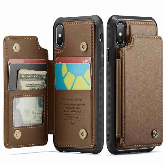 For iPhone XS / X CaseMe C22 Card Slots Holder RFID Anti-theft Phone Case(Brown) by CaseMe
