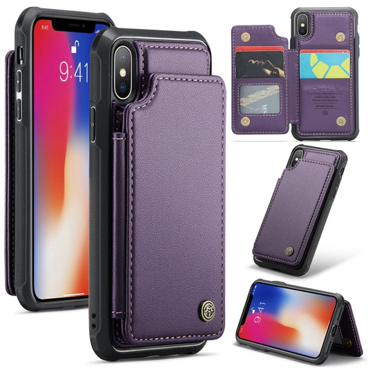 For iPhone XS / X CaseMe C22 Card Slots Holder RFID Anti-theft Phone Case(Purple) by CaseMe