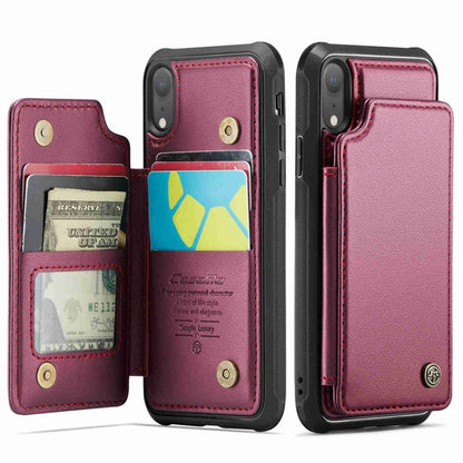 For iPhone XR CaseMe C22 Card Slots Holder RFID Anti-theft Phone Case(Wine Red) by CaseMe