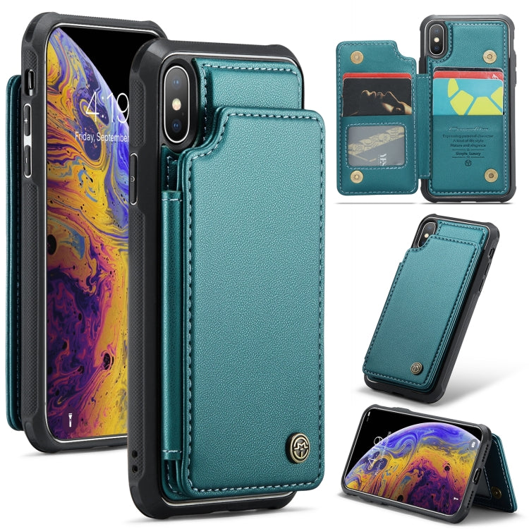 For iPhone XS Max CaseMe C22 Card Slots Holder RFID Anti-theft Phone Case(Blue Green) by CaseMe