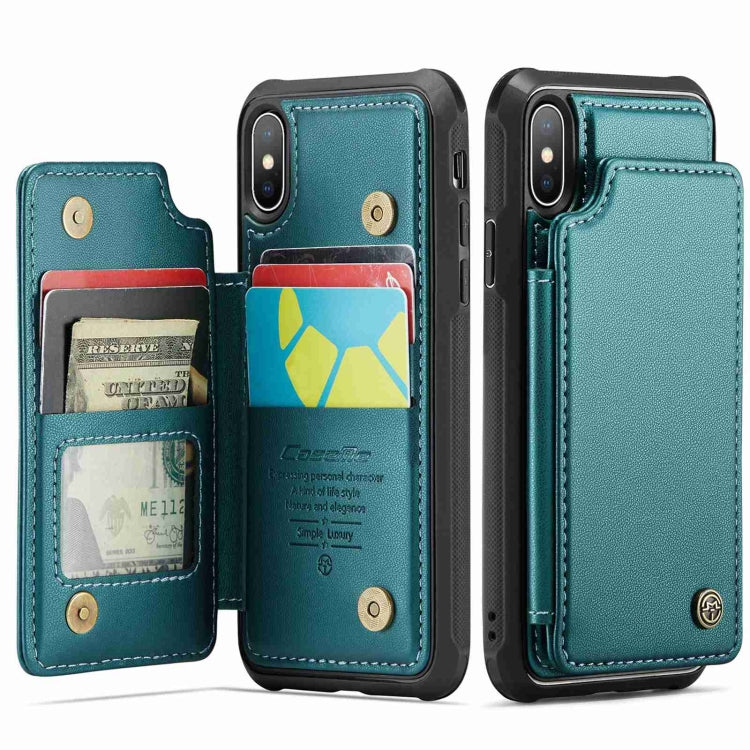 For iPhone XS Max CaseMe C22 Card Slots Holder RFID Anti-theft Phone Case(Blue Green) by CaseMe