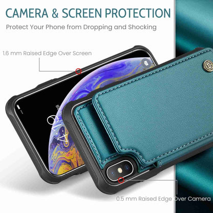 For iPhone XS Max CaseMe C22 Card Slots Holder RFID Anti-theft Phone Case(Blue Green) by CaseMe