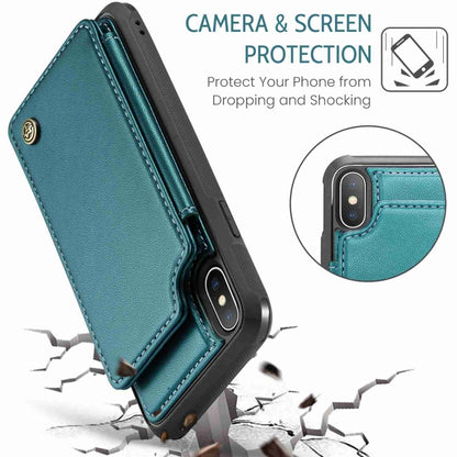 For iPhone XS Max CaseMe C22 Card Slots Holder RFID Anti-theft Phone Case(Blue Green) by CaseMe