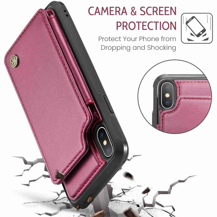 For iPhone XS Max CaseMe C22 Card Slots Holder RFID Anti-theft Phone Case(Wine Red) by CaseMe