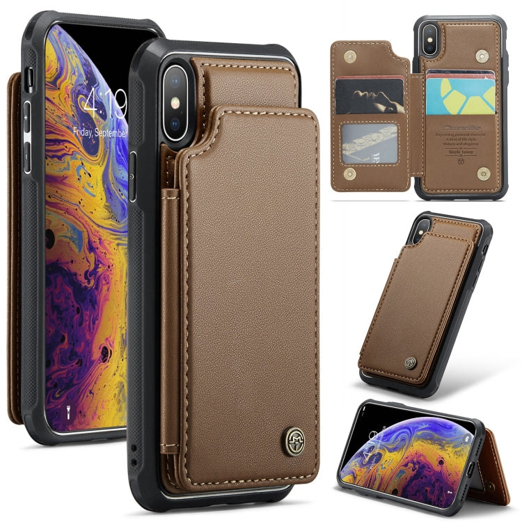 For iPhone XS Max CaseMe C22 Card Slots Holder RFID Anti-theft Phone Case(Brown) by CaseMe