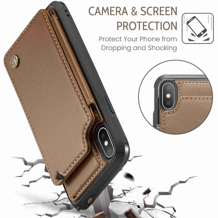 For iPhone XS Max CaseMe C22 Card Slots Holder RFID Anti-theft Phone Case(Brown) by CaseMe