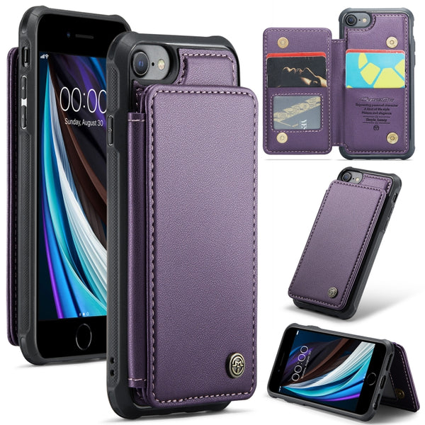 For iPhone SE 2022 / SE 2020 CaseMe C22 Card Slots Holder RFID Anti-theft Phone Case(Purple) by CaseMe