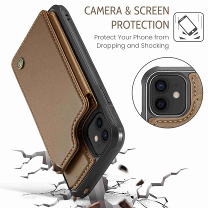 For iPhone 12 / 12 Pro CaseMe C22 Card Slots Holder RFID Anti-theft Phone Case(Brown) by CaseMe