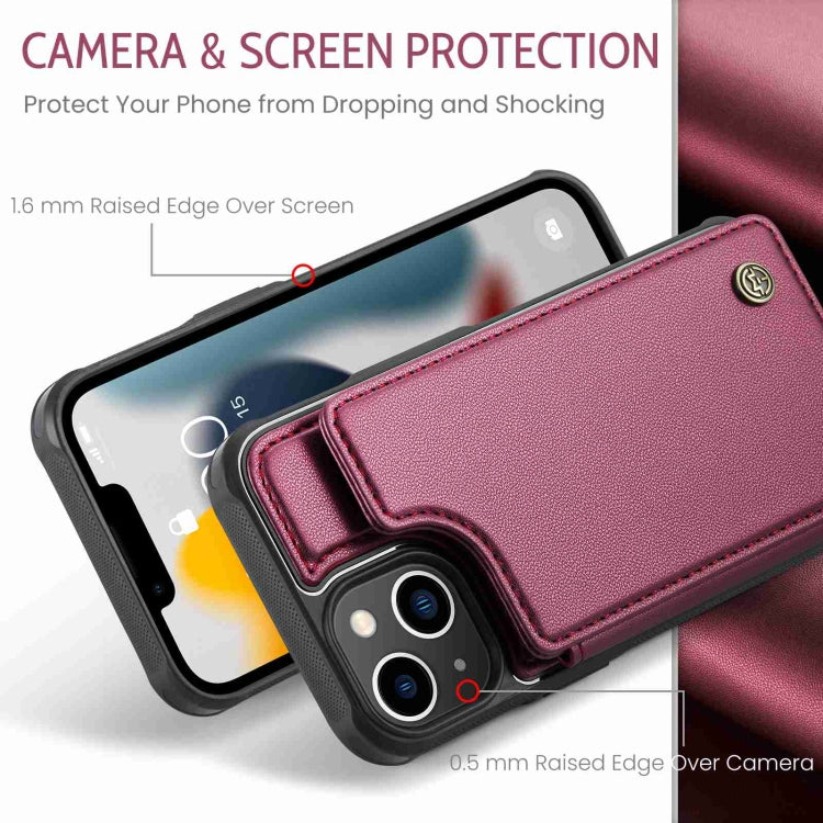 For iPhone 13 CaseMe C22 Card Slots Holder RFID Anti-theft Phone Case(Wine Red) by CaseMe