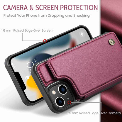 For iPhone 13 CaseMe C22 Card Slots Holder RFID Anti-theft Phone Case(Wine Red) by CaseMe