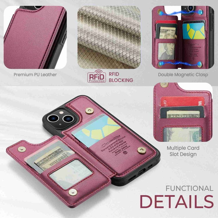 For iPhone 13 CaseMe C22 Card Slots Holder RFID Anti-theft Phone Case(Wine Red) by CaseMe