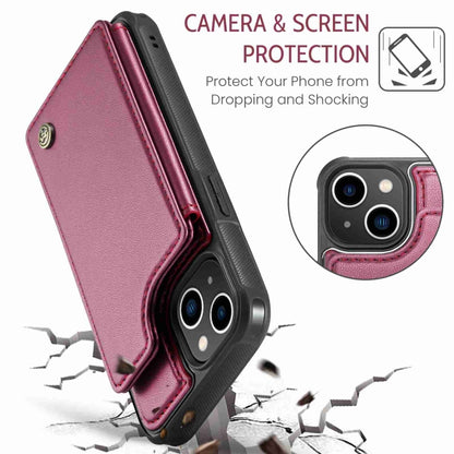 For iPhone 13 CaseMe C22 Card Slots Holder RFID Anti-theft Phone Case(Wine Red) by CaseMe