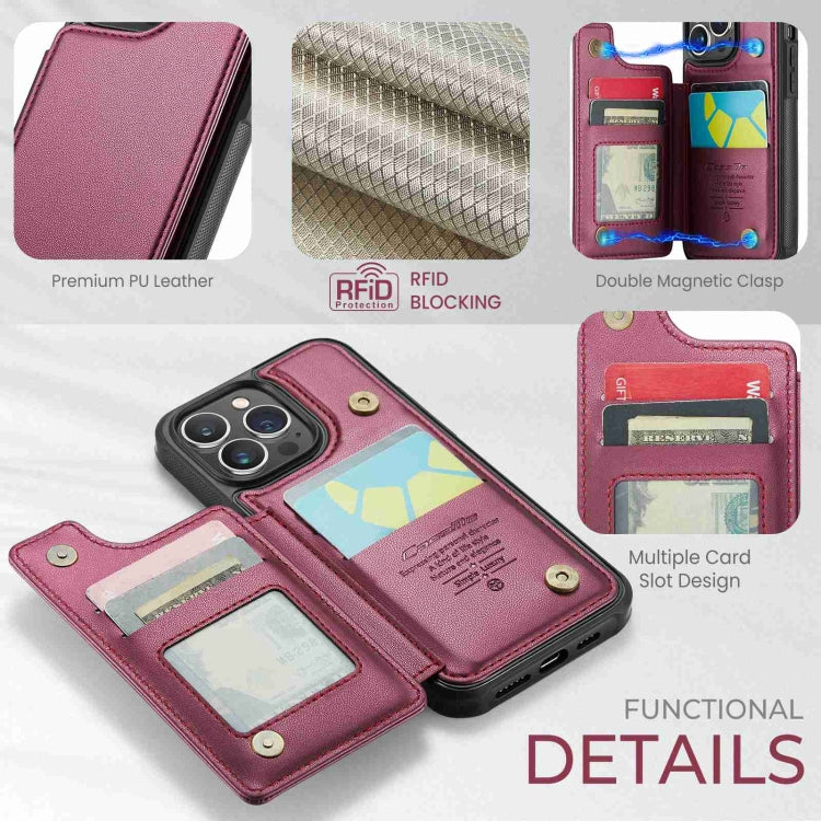 For iPhone 13 Pro CaseMe C22 Card Slots Holder RFID Anti-theft Phone Case(Wine Red) by CaseMe