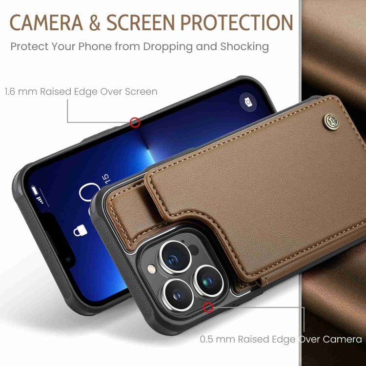 For iPhone 13 Pro CaseMe C22 Card Slots Holder RFID Anti-theft Phone Case(Brown) by CaseMe