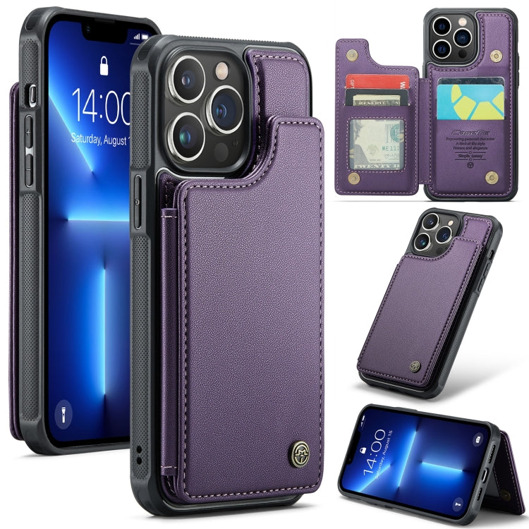 For iPhone 13 Pro CaseMe C22 Card Slots Holder RFID Anti-theft Phone Case(Purple) by CaseMe