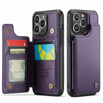 For iPhone 13 Pro CaseMe C22 Card Slots Holder RFID Anti-theft Phone Case(Purple) by CaseMe
