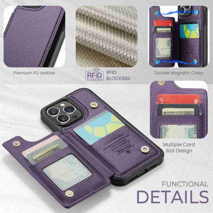 For iPhone 13 Pro CaseMe C22 Card Slots Holder RFID Anti-theft Phone Case(Purple) by CaseMe